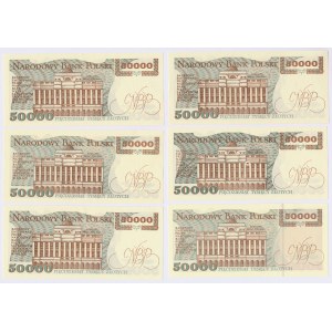 50.000 złotych 1989-1993 - zestaw (6szt)