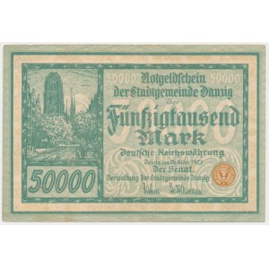 Gdaňsk, 50 000 marek 1923 - pětimístné číslování