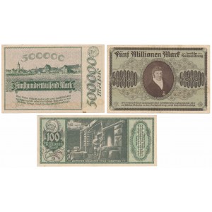 Sopot (Zoppot), 500,000 mk, 5 and 100 million mk 1923 (3pc)
