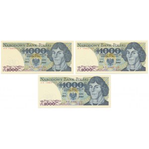 1.000 złotych 1975 - AM, AP i AR (3szt)
