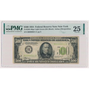 USA, 500 dolarů 1934 - nízké číslo - 00000611