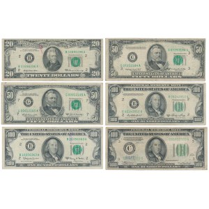 USA, 20 - 100 Dollars 1934-1969 (6St.)