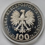 Próba SREBRO 100 złotych 1974 Skłodowska-Curie - w prawo