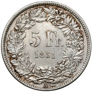 Švýcarsko, 5 franků 1851-A