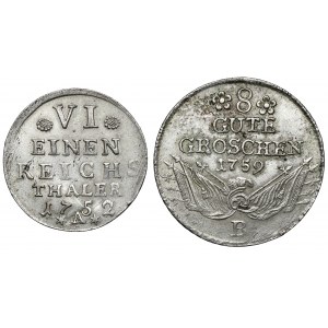 Schlesien, Friedrich II. der Große, 8 gute Pfennige 1759-B, Wrocław + 1/6 Taler 1752-A - Satz (2Stk)