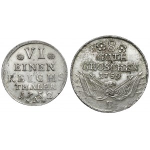 Sliezsko, Fridrich II. Veľký, 8 dobrých grošov 1759-B, Vroclav + 1/6 toliara 1752-A - sada (2ks)