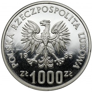 Próba SREBRO 1.000 złotych 1985 Pomnik - Szpital - RZADKI rok