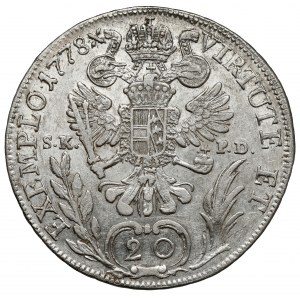 Rakúsko, Joseph II, 20 krajcars 1778-B, Kremnica