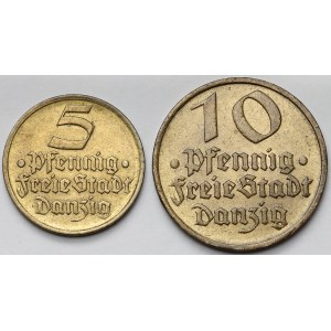 Gdańsk 5 i 10 fenigów 1932 Dorsz i Flądra - zestaw (2szt)