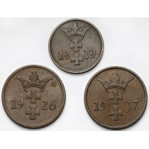 Gdaňsk, 1-2 fenigy 1926-1937 - sada (3ks)