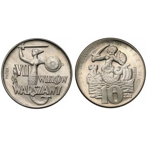 CuNi 10 zloty 1965 700 Jahre Warschau - Die Meerjungfrau und VII Jahrhunderte Warschau - Die Meerjungfrau (2 Stck.)