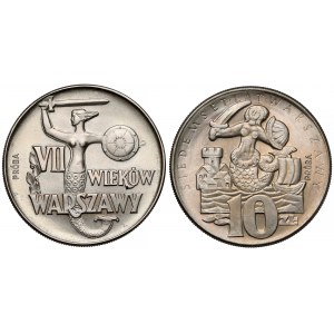 CuNi 10 zloty 1965 700 Jahre Warschau - Die Meerjungfrau und VII Jahrhunderte Warschau - Die Meerjungfrau (2 Stck.)