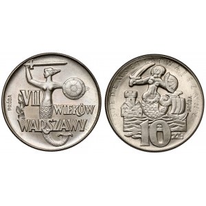 CuNi 10 zloty 1965 700 Jahre Warschau - Die Meerjungfrau und VII Jahrhunderte Warschau - Die Meerjungfrau (2 Stck.)