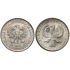 CuNi 10 zloty 1965 700 Jahre Warschau - Die Meerjungfrau und VII Jahrhunderte Warschau - Die Meerjungfrau (2 Stck.)