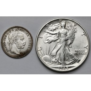 Österreich, 10 Krajcars 1872 und USA, 1/2 Dollar 1945 - Satz (2Stück)