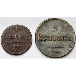 Russland, Paul I. und Nikolaus I., 1-5 Kopeken 1799-1837 - Satz (2 St.)