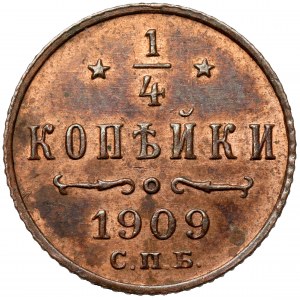 Rusko, Mikuláš II, 1/4 kopějky 1909, Petrohrad