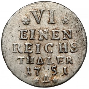 Prussia, Friedrich II, 1/6 thaler 1751-A