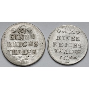 Sliezsko, Fridrich II. Veľký, 1/6 a 1/12 toliarov 1764 a 1765, Vroclav - sada (2ks)