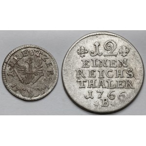 Śląsk, Fryderyk II Wielki, Krajcar 1754 i 1/12 talara 1765, Wrocław - zestaw (2szt)