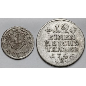 Schlesien, Friedrich II. der Große, Krajcar 1754 und 1/12 Taler 1765, Wrocław - Satz (2Stück)