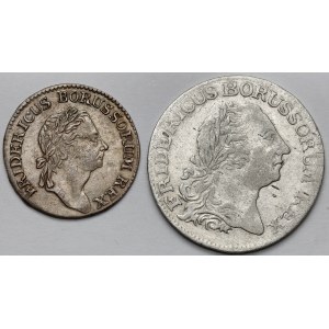 Prusko, Friedrich II, 1/6 tolaru 1764-A a 3 krajcary 1778-B - sada (2ks)