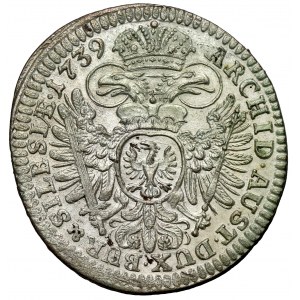 Sliezsko, Karol VI, 3 krajcars 1739, Wrocław - KRÁSNE