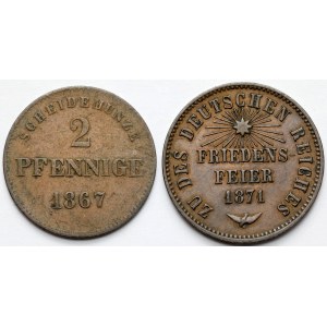 Germany, Baden and Saxony, Kreuzer 1871 and 2 pfennig 1867 - lot (2pcs)