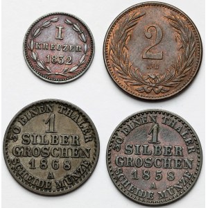 Germany and Hungary, bilon coins 1832-1901 - lot (4pcs)
