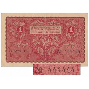 1 mkp 1919 - I Serja HL - 444444 - NUMER jednorodny