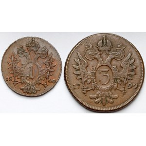 Rakousko, František II., 1 a 3 krajcary 1799-1800 - sada (2ks)