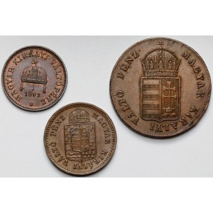 Hungary, Kreuzer 1848-1887 and Filler 1902 - lot (3pcs)