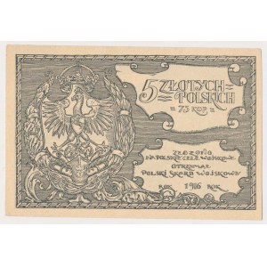 Polnischer Militärschatz, 5 Zloty = 75 Kopeken 1916