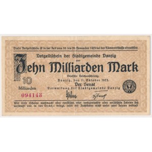 Danzig, 10 Milliarden Mark 1923 - mit Nummer - höchste Denomination von Danzig
