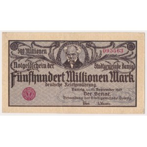 Gdańsk, 500 mln marek 1923 - druk kremowy