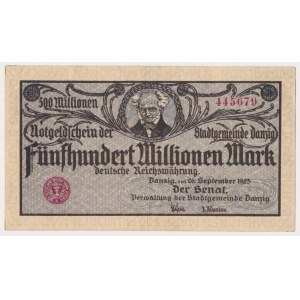 Danzig, 500 Millionen Mark 1923 - ODWROTKA - grau-violetter Druck