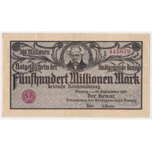 Gdaňsk, 500 milionů marek 1923 - ODWROTKA - šedofialový tisk