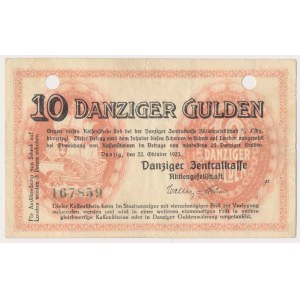 Gdańsk 10 guldenów 1923 - październik - skasowany - RZADKOŚĆ