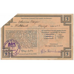 Zimní pomoc německému obyvatelstvu, 5 marek 1940