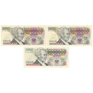 2 mln złotych 1992-1993 - zestaw (3szt)