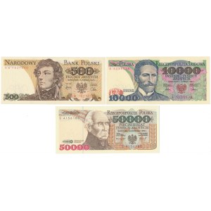 Satz von 500 Zloty, 10.000 und 50.000 Zloty 1979-1993 (3 Stck.)