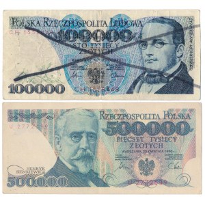 Falsyfikaty z epoki 100.000 i 500.000 złotych 1990 (2szt)
