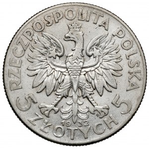 Głowa Kobiety 5 złotych 1932 ze znakiem, Warszawa - rzadkie