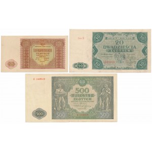 Zestaw 10 - 500 złotych 1946-1947 (3szt)