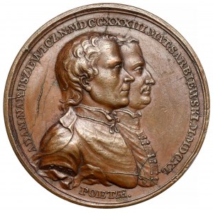 Poniatowski, Naruszewicz a Sarbiewski Medaile 1771 (Holzäeusser) - tisk z 19. století