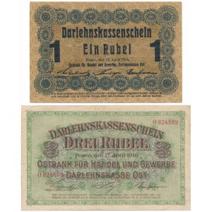 Poznan, 1 und 3 Rubel 1916 - Satz (2 Stück)