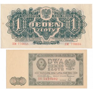 1 Zloty 1944 und 2 Zloty 1948 - Satz (2 Stück)