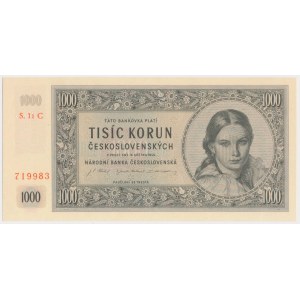 Czechoslovakia, 1.000 Korun 1945 - Perforated with 3 holes