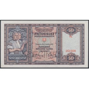 Slovensko, 50 korún 1940 - SPECIMEN