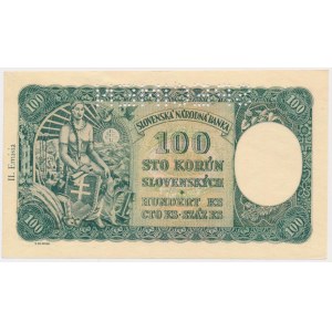 Czechoslovakia, 100 Korun (1945) - SPECIMEN - with stamp